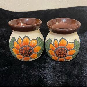 Talavera Mexican Folk Art Pottery Hand Painted Coffee Mugs Set of 2